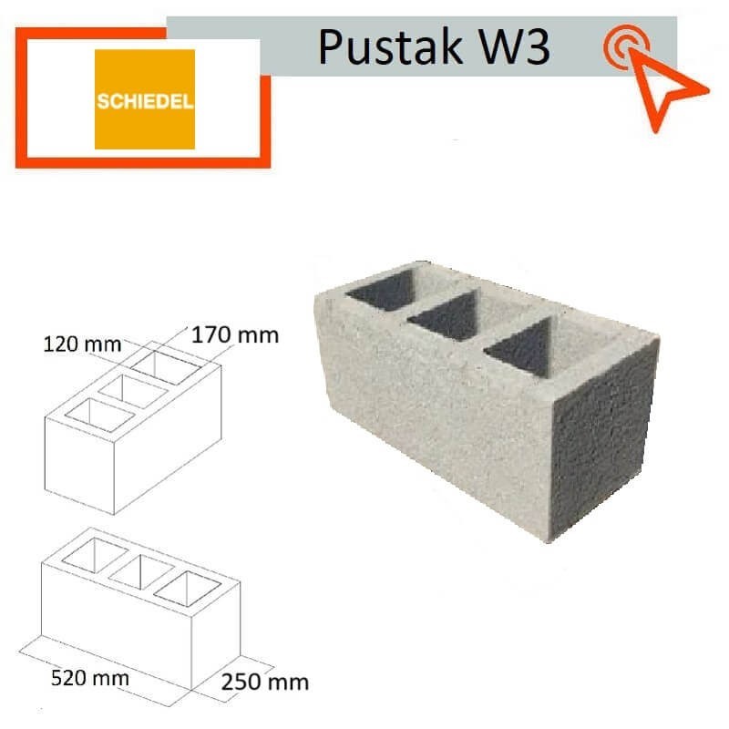 Pustak wentylacyjny W3 pojedynczy poziomy 52x25 Schiedel kanał wentylacyjny techniczny odpowietrzający