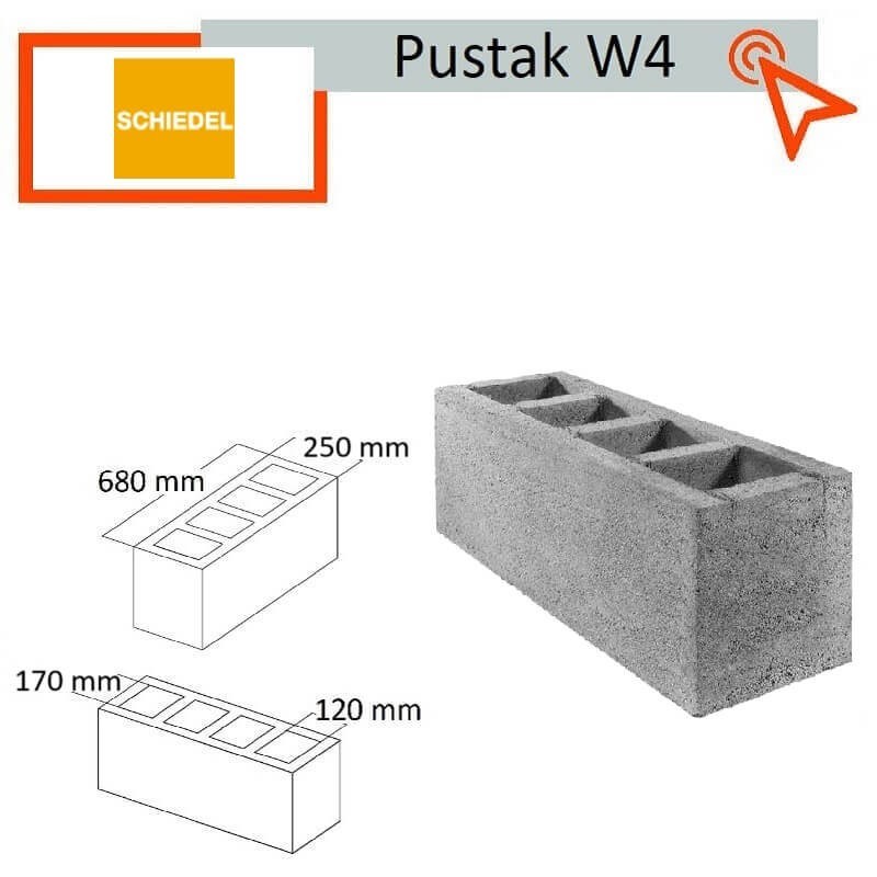 Pustak wentylacyjny W4 poczwórny 68x25 Schiedel kanał wentylacyjny techniczny odpowietrzający