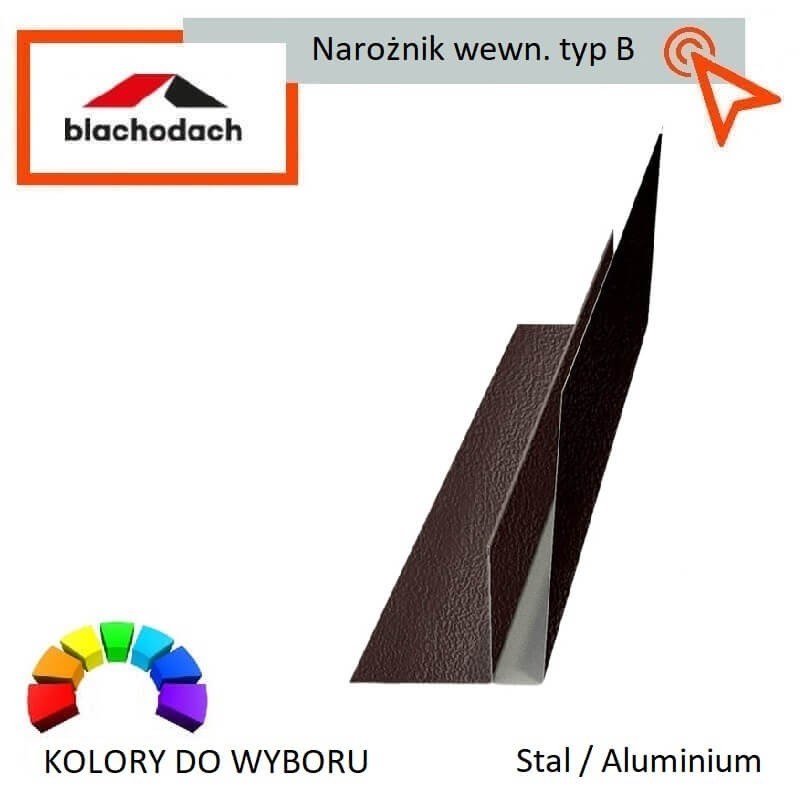 Narożnik wewnętrzny bezwkrętowy stalowy aluminiowy Element uzupełniający do podbitki Montażowy we wszystkich kolorach podsufitki